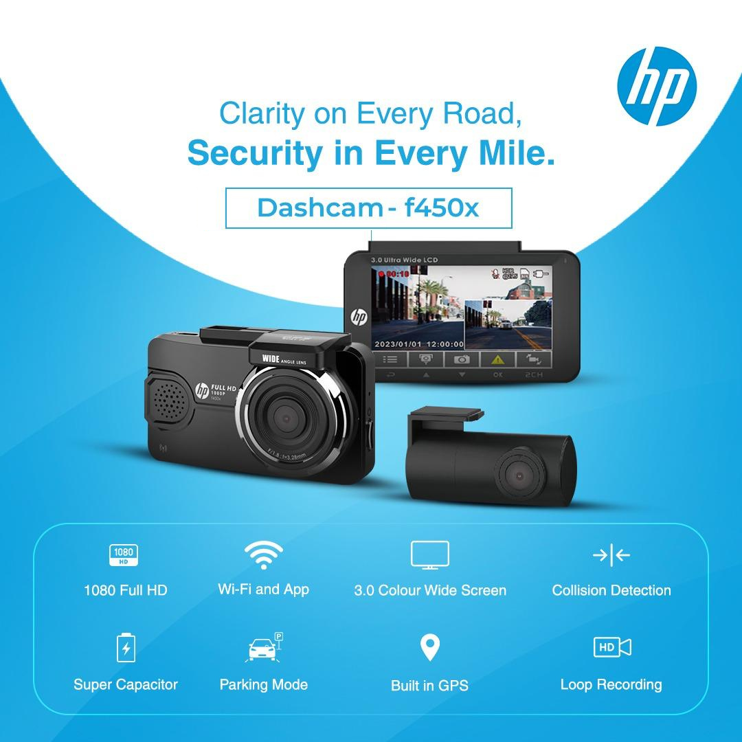 HP Dashcam F450X – Full HD 1080p, GPS & Wi-Fi Front and Rear Cam
